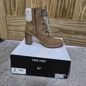 Nine West Brown Heeled Boots with Shearling Detail